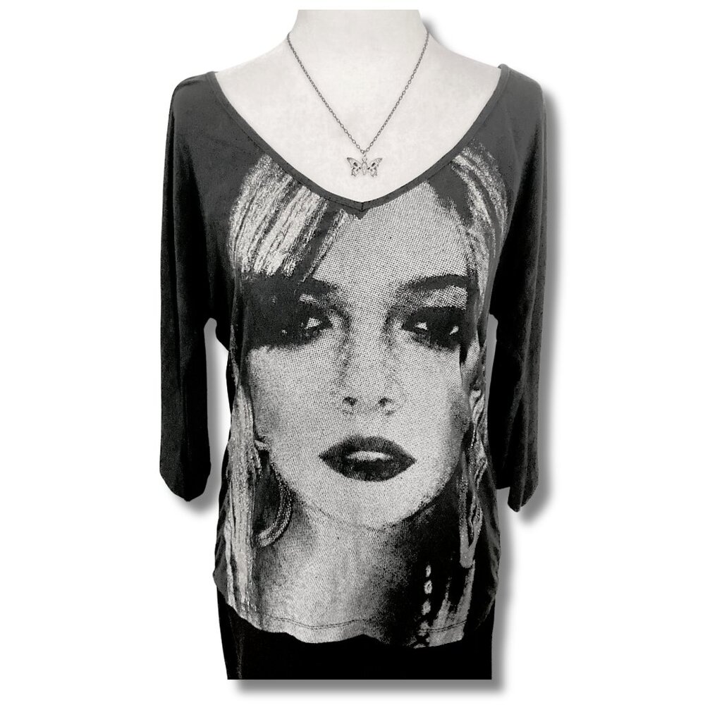 JUMP BE FIRST Vintage female face photographic graphic black top ~ MEDIUM LARGE